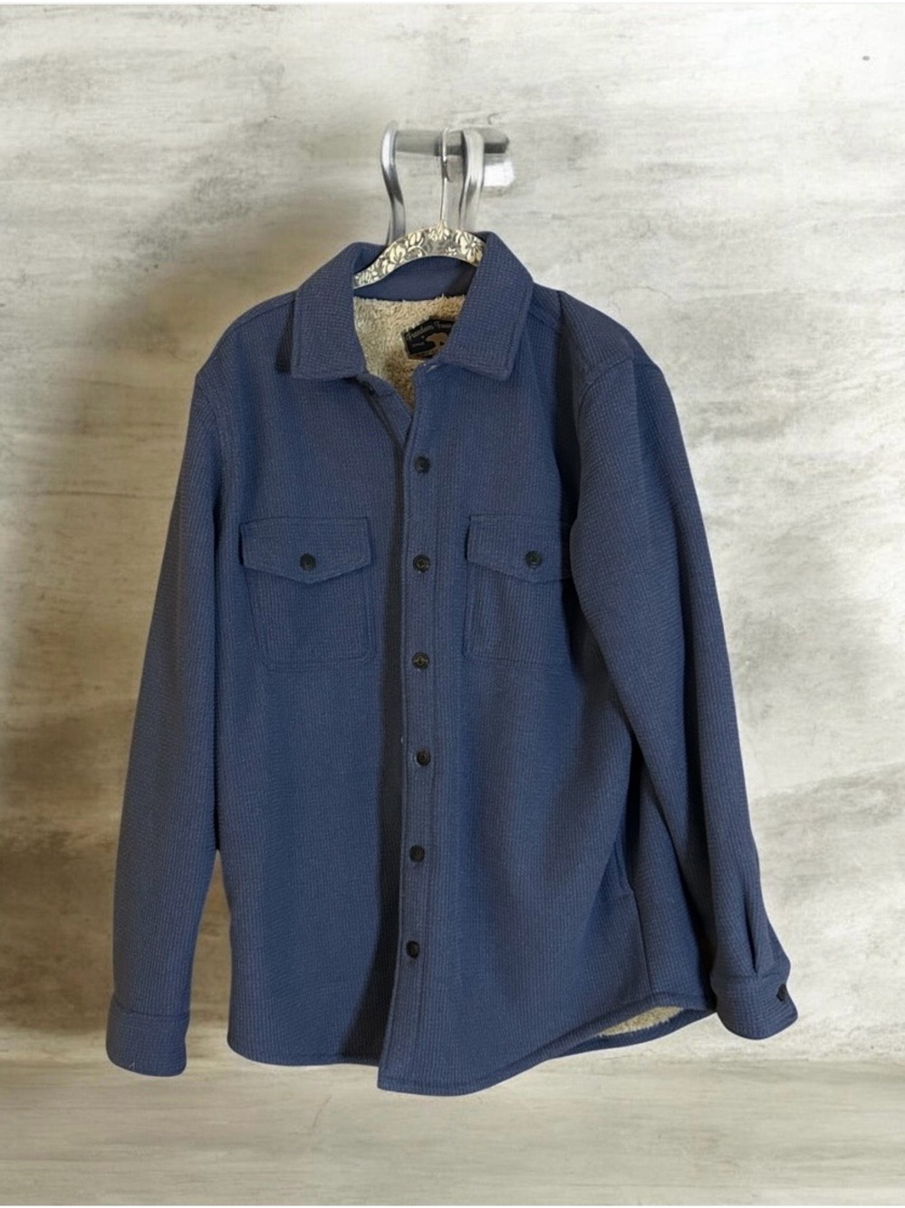 Freedom Foundry Sherpa Lined Waffle Shacket Blue Shirt Jacket Mens Med Canincore
